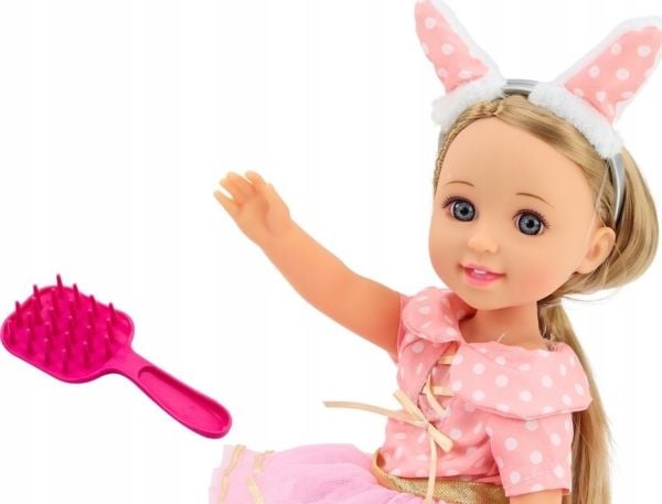 LeanToys dukke rosa kjole, langt hår, pannebånd, børste 38 cm
