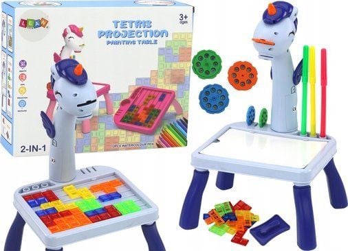 LeanToys Mini projektorbord Tetris 2-i-1 enhjørning blå