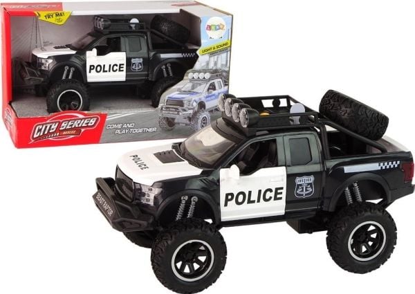 LeanToys terrengkjøretøy Raptor politi svart – åpne dører, lyd og lys