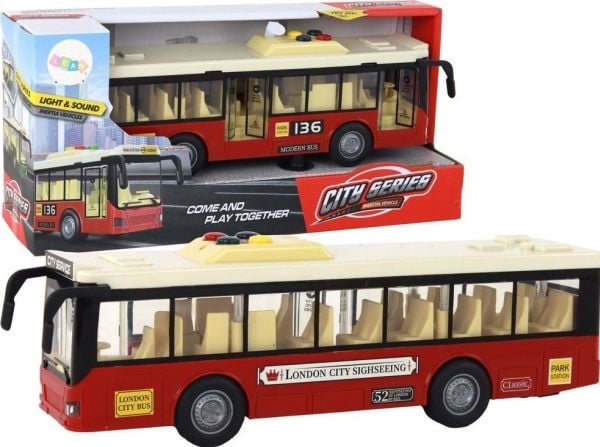 LeanToys batteridrevet buss med lys og lyd rød 1:16
