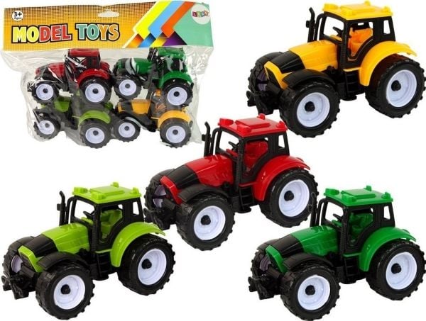 LeanToys sett med landbrukstraktorer Farma 4 stk. fargerike