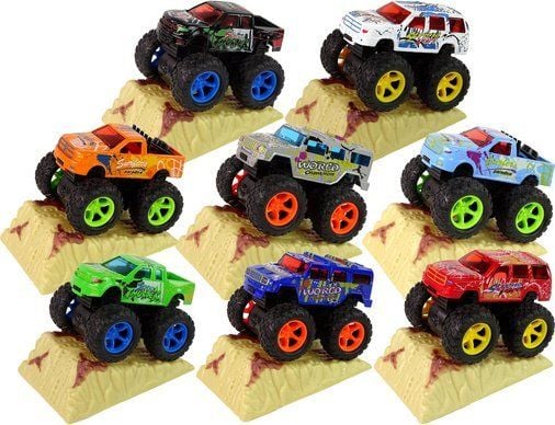LeanToys bilbane Z med trekk monstertruck Big Foot gummihjul rampe
