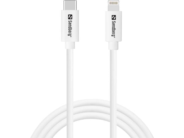 Sandberg - Lightning-kabel - Lightning hann til 24 pin USB-C hann - 1 m - hvit - Power Delivery-støtte