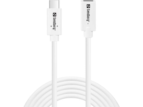 Sandberg USB-C>C M-F USB 3.1 100W, 2M, 2 m, USB C, USB C, USB 3.2 Gen 2 (3.1 Gen 2), 10 Gbit/sek., Hvid