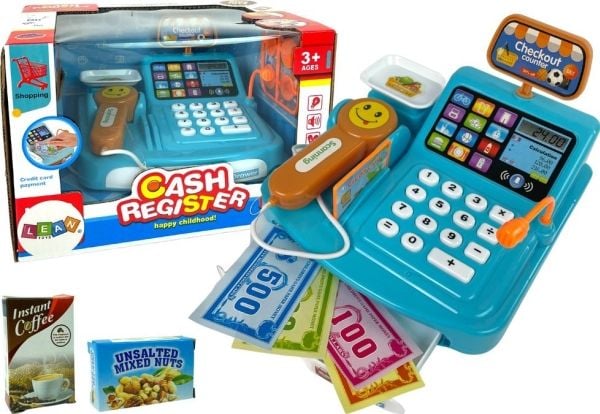 LeanToys Shop kassakone keksipakkausasteikko akku skanneri