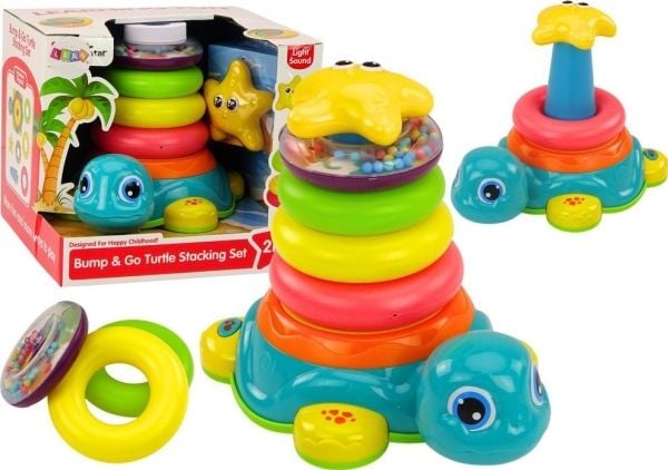LeanToys Pyramid Turtle Riding 2in1 Puzzle Pyörät Valot Äänet Äänet