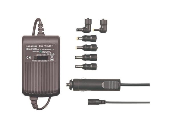 VOLTCRAFT Notebook-virtalähde SMP-45 USB 45 W 9,5 V/DC, 12 V/DC, 15 V/DC, 16 V/DC, 18 V/DC, 19 V/DC, 20 V/DC 3 A