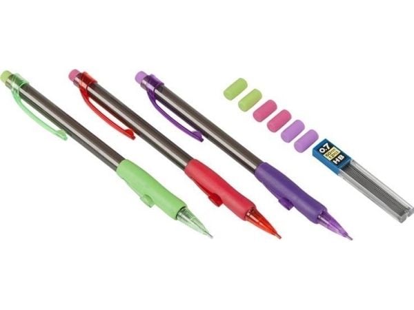 Topwrite set med mekaniska pennor med utbytbara spetsar + suddgummi, 10 delar