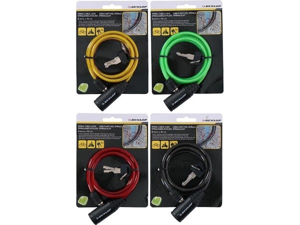 Dunlop sykkellås spiral med nøkkel 90 cm (gul)
