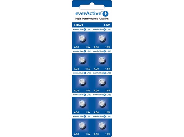 EverActive Mini alkalisk batteri everActive AG0 G0 LR521 LR63 - blisterpakning med 10 stk.
