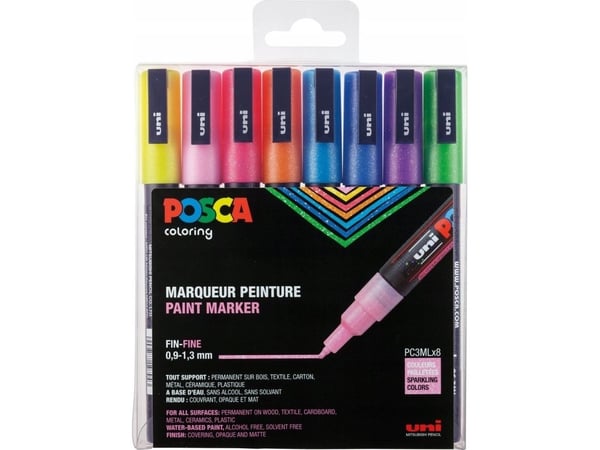 Marker Uni Posca Corner PC3-8 Glitter ass. värit