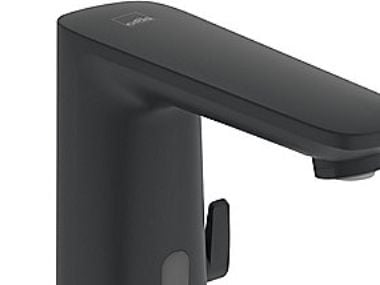 Oras Electra 9210FZ-33 berøringsfri håndvaskarmatur · 3V/117mm tud · 1h m/bl · t/hv u/bv · mat sort · komposit