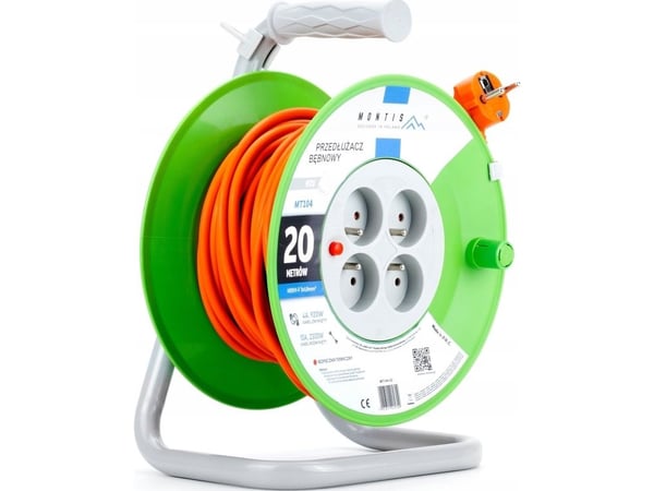 Montis rumpujatkojohto MT104-20 4x2p+Z 10A 2300W 3x1 20m Montis oranssi