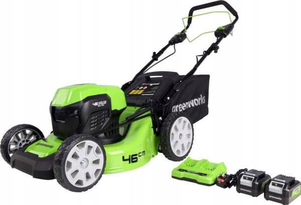 Greenworks 2x24V batteridrevet gressklipper 46 cm G24X2LM46SPK4X inkl. dual lader + 2×4Ah