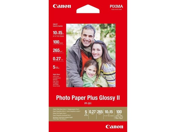 Canon Photo Paper Plus Glossy II PP-201 - Högblank - 270 mikrometer - 102 x 152 mm - 265 g/m² - 100 ark fotopapper - för MAXIFY GX6040, GX6050, GX7...