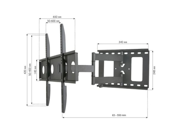 Techly ICA-PLB 148L, 165,1 cm (65"), 100 x 100 mm, 600 x 400 mm, -2 - 12°, -90 - 90°, Sort