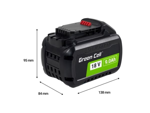 Green Cell PTDW18V9, Sort, Lithium-Ion (Li-Ion), 9 At, 54 V, 84 mm, 138 mm