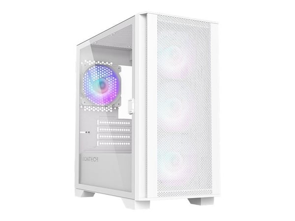 Montech AIR 100 ARGB - Tower - micro ATX - sidepanel med vindu (herdet glass) - ingen strømforsyning (ATX) - helt hvit - USB/lyd