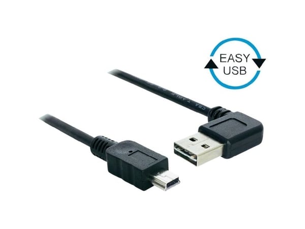 Delock EASY-USB - USB-kabel - mini-USB type B (hann) til USB (hann) - USB 2.0 - 2 m - 90° kontakt - svart
