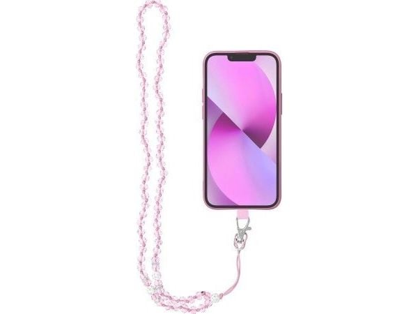 OEM anheng CRYSTAL DIAMOND til telefon (snorlengde 74 cm, 37 cm i løkke) - lys rosa