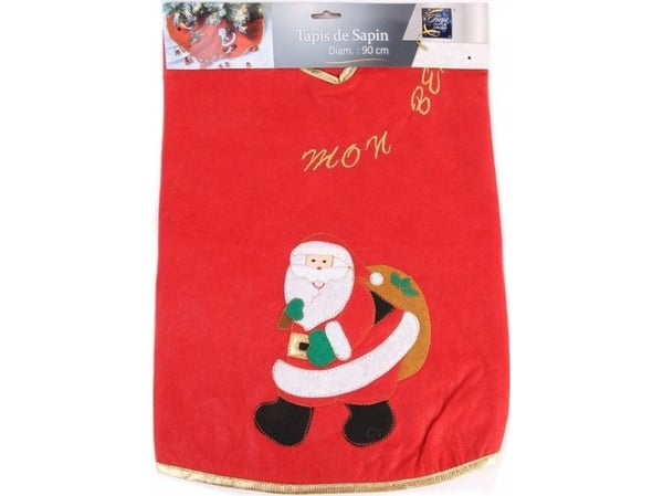 Fééric julematte under juletreet med motiv av Den hellige Nikolaus, rød
