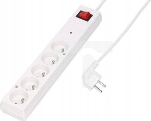 Jonex overspenningsbeskyttet strømlist PS-5PF med filter 5 uttak m/bryter 10A 5 m /OMY 3x1 hvit