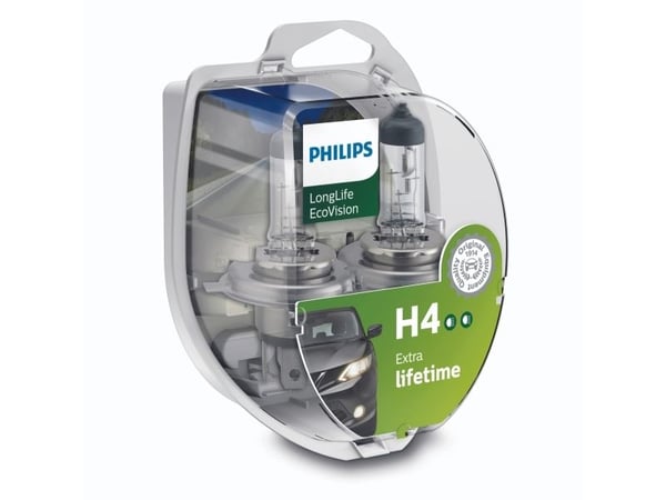 Philips LongLife EcoVision 12342LLECOS2 Lengre levetid, 60 W, 12 V, H4, 3100 K, 2 stykker