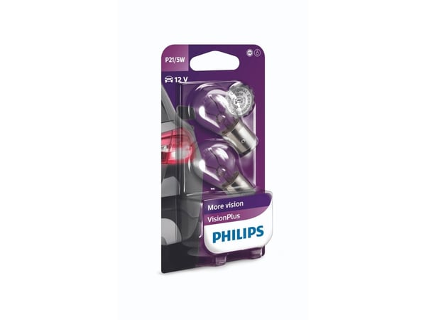 Philips VisionPlus 12499VPB2 Bedre sikkerhet og komfort, 5 W, 12 V, P21/5, 2 stykker