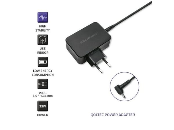 Qoltec 52390, Sisätila, AC, 19 V, 1,75 A, 1,6 m, musta