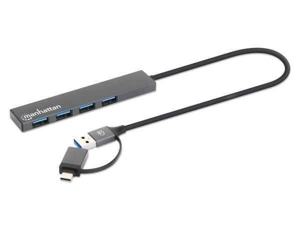 Manhattan 181006, USB 3.2 Gen 1 (3.1 Gen 1) Type-A, USB 3.2 Gen 1 (3.1 Gen 1) Type-A, 5000 Mbit/s, Grå, Aluminium, Rund kabel