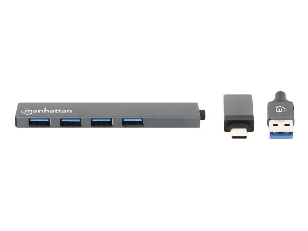 Manhattan 181006, USB 3.2 Gen 1 (3.1 Gen 1) Type-A, USB 3.2 Gen 1 (3.1 Gen 1) Type-A, 5000 Mbit/s, Grå, Aluminium, Rund kabel