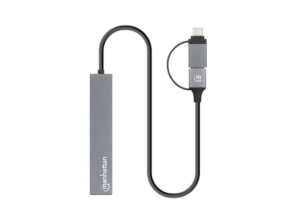 Manhattan 181006, USB 3.2 Gen 1 (3.1 Gen 1) Type-A, USB 3.2 Gen 1 (3.1 Gen 1) Type-A, 5000 Mbit/s, Grå, Aluminium, Rund kabel