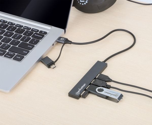 Manhattan 181006, USB 3.2 Gen 1 (3.1 Gen 1) Type-A, USB 3.2 Gen 1 (3.1 Gen 1) Type-A, 5000 Mbit/s, Grå, Aluminium, Rund kabel