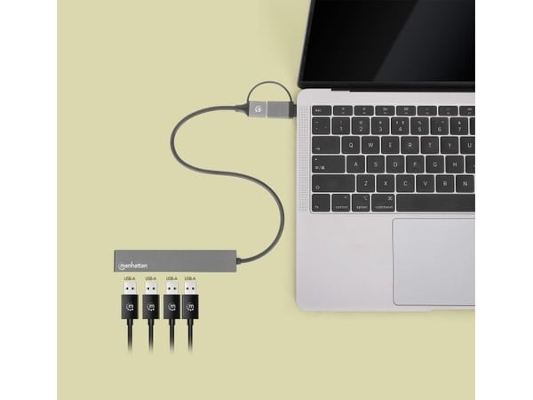 Manhattan 181006, USB 3.2 Gen 1 (3.1 Gen 1) Type-A, USB 3.2 Gen 1 (3.1 Gen 1) Type-A, 5000 Mbit/s, Grå, Aluminium, Rund kabel