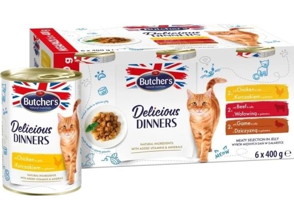 Butcher's Butcher's Delicious Dinners megapack blanding av smaker kjøttretter biter i gelé kattemat 6 x 400g