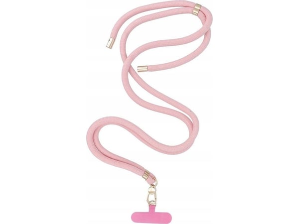 OEM SWING-hengsel (8 mm) til telefon med justerbar lengde / snorlengde 165 cm (maks 82,5 cm i løkken) til arm eller hals – lys rosa
