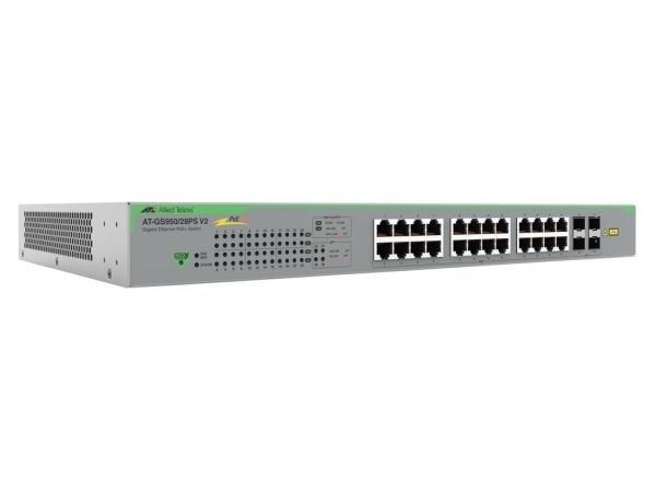 Allied Telesis AT GS950/28PS V2 - Switch - smart - 24 x 10/100/1000 (PoE+) + 4 x 1000Base-X - stasjonær, rackmonterbar, veggmonterbar - PoE+ (185 W)
