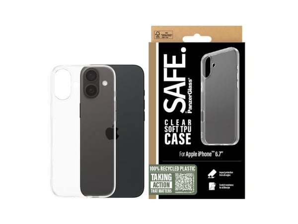 PanzerGlass SAFE. by ® TPU Case Transparent iPhone 16 Plus, Suojus, Apple, Apple - iPhone 16 Plus, Läpinäkyvä