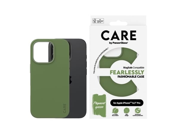 CARE by PanzerGlass - Baksidedeksel for mobiltelefon - MagSafe-samsvar - termoplast-polyuretan (TPU), polykarbonat (PC) - skarp grønn - for Apple i...