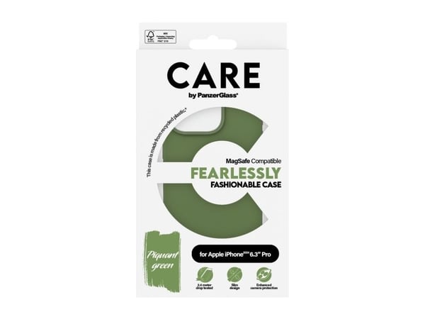 CARE by PanzerGlass - Baksidedeksel for mobiltelefon - MagSafe-samsvar - termoplast-polyuretan (TPU), polykarbonat (PC) - skarp grønn - for Apple i...
