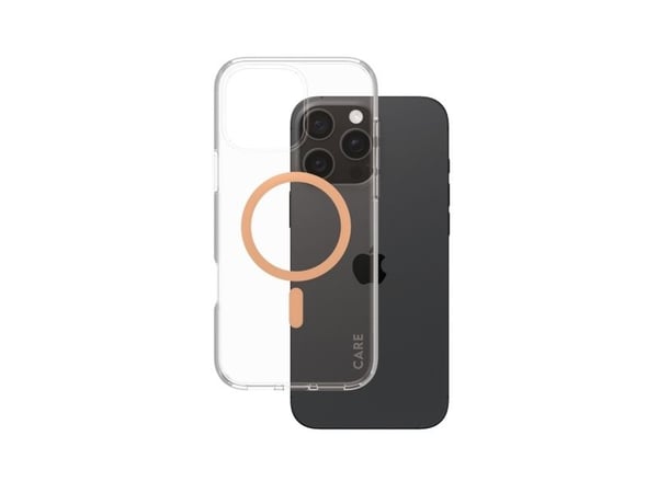 CARE by PanzerGlass Urban Combat - Baksidedeksel for mobiltelefon - MagSafe-samsvar - resirkulert plast - ferskenfarge, gjennomsiktig - for Apple i...