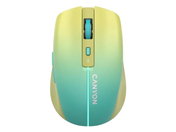 Canyon MW-44 - Mus - ladbar - optisk - 8 knapper - trådløs - 2.4 GHz, Bluetooth 5.0 - USB trådløs mottaker - blå, gul - hengeboks