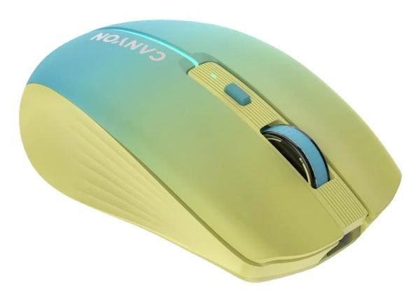 Canyon MW-44 - Mus - ladbar - optisk - 8 knapper - trådløs - 2.4 GHz, Bluetooth 5.0 - USB trådløs mottaker - blå, gul - hengeboks
