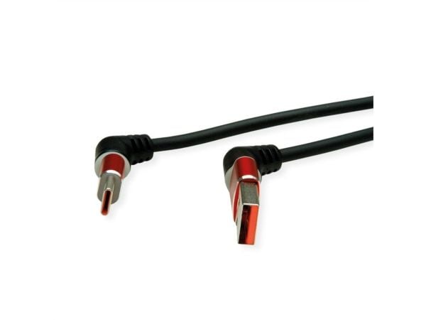 ROLINE 11.02.8345, 1 m, USB A, USB C, USB 2.0, 0,48 Gbit/s, Sort, Rød