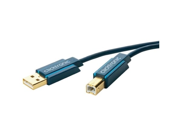 ClickTronic 3m USB 2.0 A/B m/m, 3 m, USB A, USB B, USB 2.0, Hankjønn/hankjønn, Blå