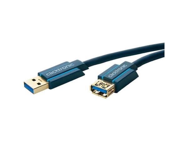 ClickTronic 1.8m USB 3.0 A/A m/f, 1,8 m, USB A, USB A, USB 3.2 Gen 1 (3.1 Gen 1), Hankjønn/hunkjønn, Blå