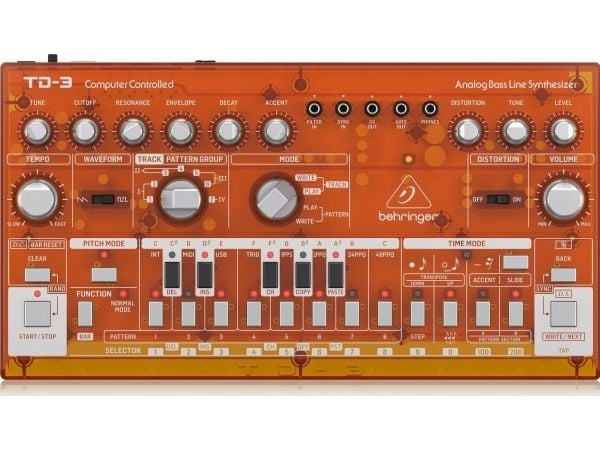 Behringer TD-3-TG Bass line synthesizer, gjennomsiktig oransje
