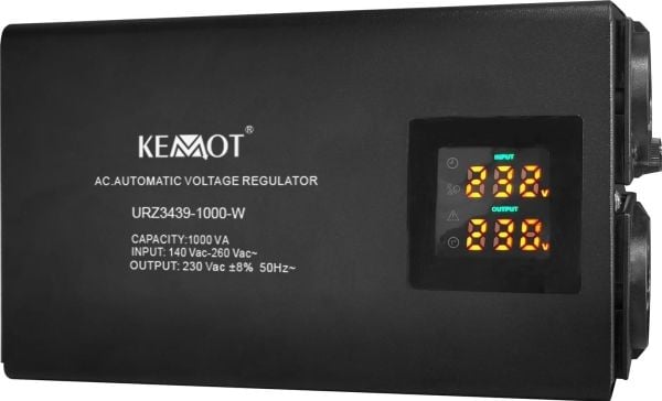 Kemot Automatisk spenningsstabilisator KEMOT SER-1000-W, presisjon 8 % Kemot Automatisk spenningsstabilisator KEMOT SER-1000-W, presisjon 8 %