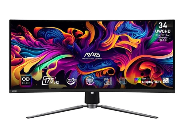 MSI MAG 341CQPDE QD-OLED - OLED-skjerm - gaming - kurvet - 34" - 3440 x 1440 UWQHD @ 175 Hz - 1000 cd/m² - 1500000:1 - DisplayHDR 400 - 0.03 ms - 2...