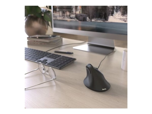 Hama Vertical Ergonomic - Vertikal mus - ergonomisk - høyrehendt - optisk - 6 knapper - kablet - USB - svart